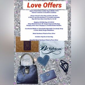 Brighton DOVIMA Like New Leather Bag, Crossbody Wallet, Orig Dust Bag, & Box
